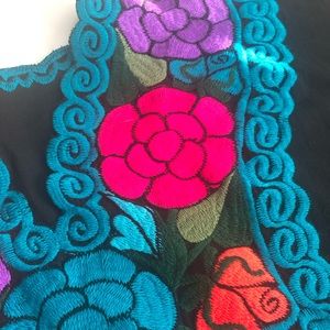 Mexican embroidered blouse teal and black
